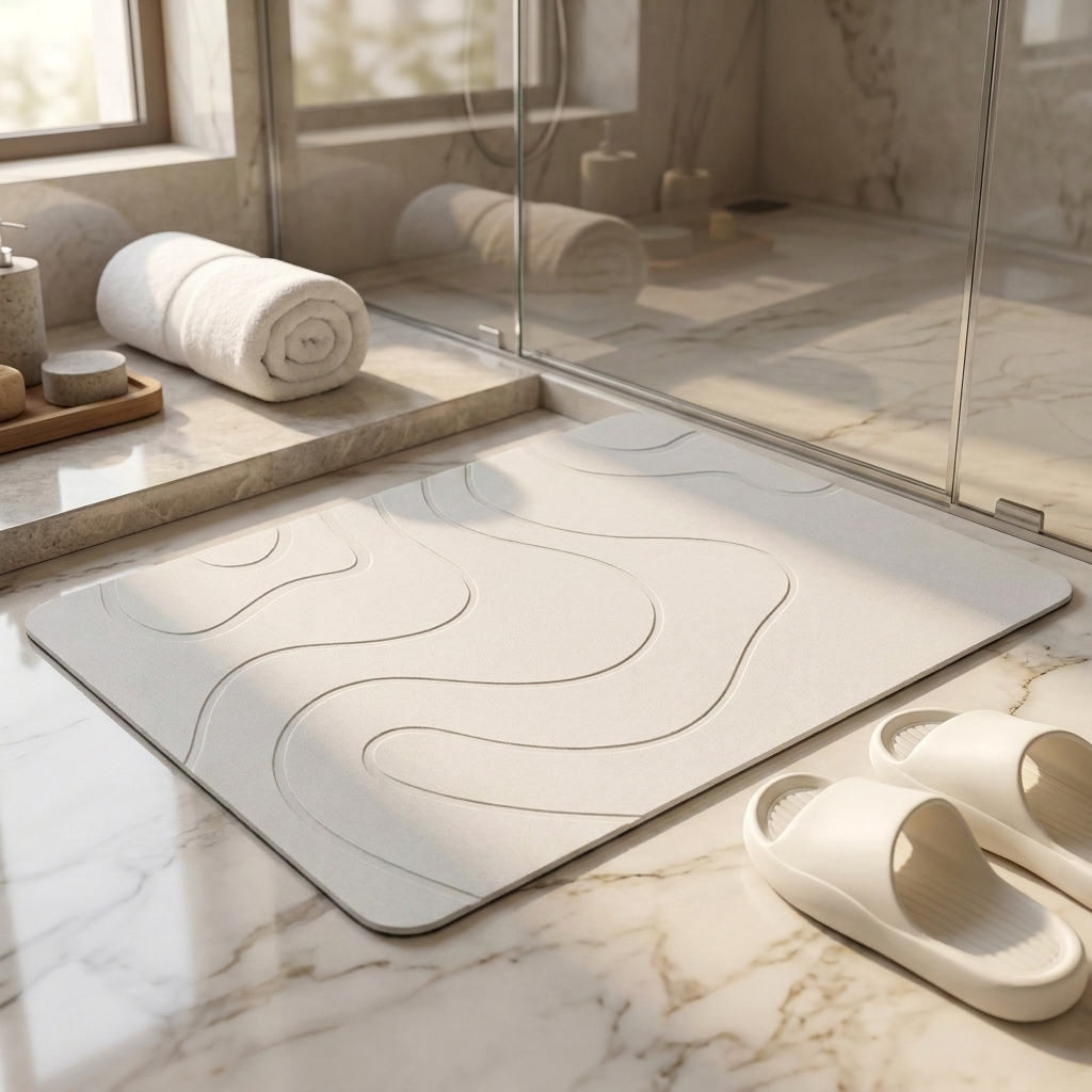 Livora stone bath mat in white